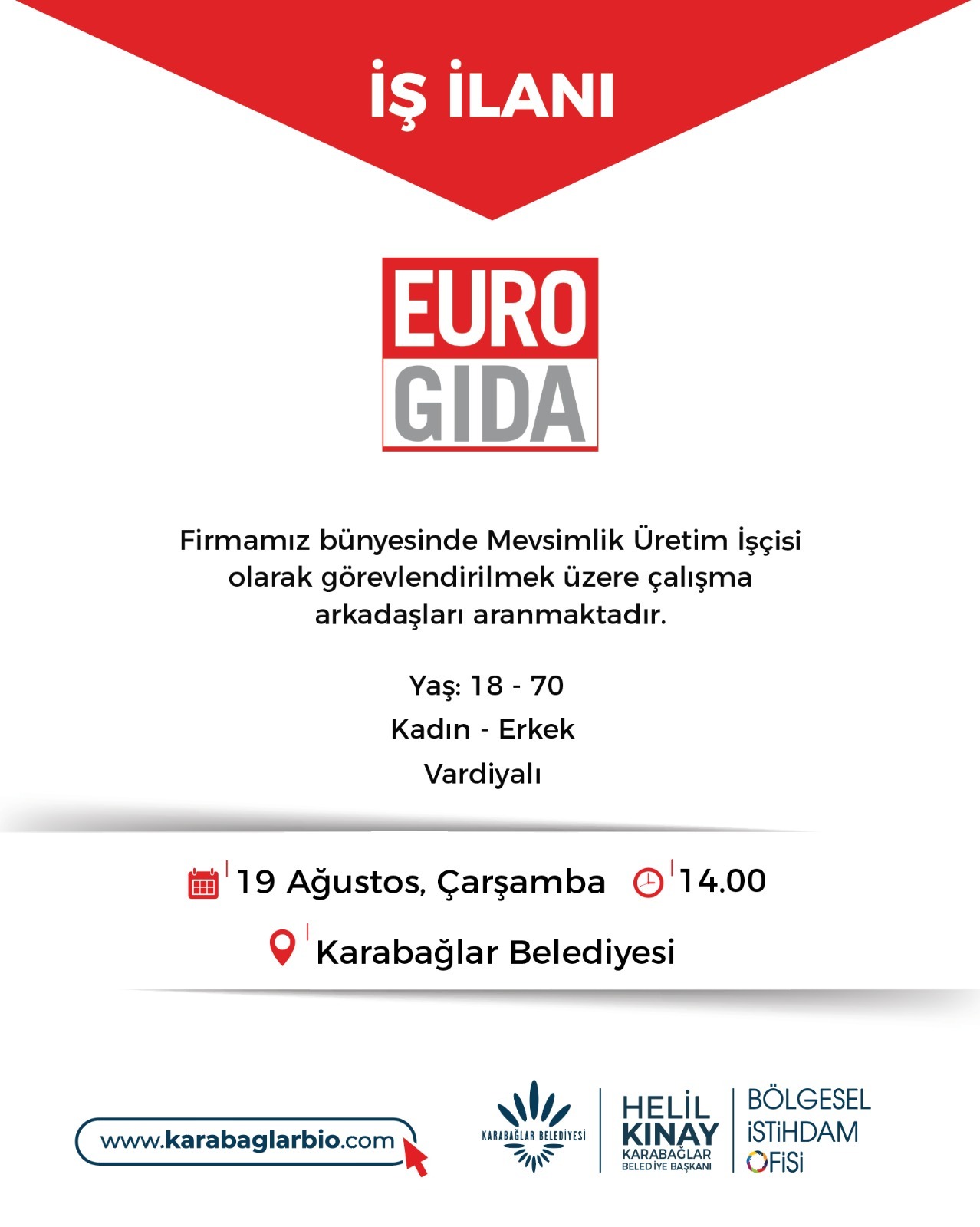 Euro Gıda  19 AĞUSTOS SAAT 14:00 TOPLU İŞ GÖRÜŞMESİ 